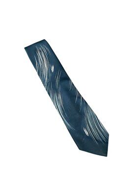 Navy Blue Silk Tie Abstract Silver Streak Pattern Minimalist Retro One Size